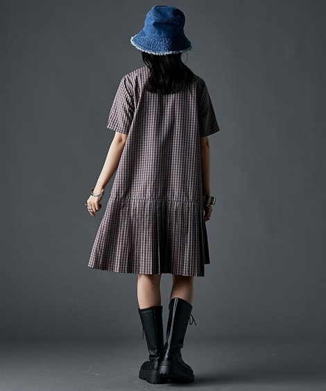 ミニ・ひざ丈/半袖 裾プリーツミニシャツワンピース 大きいサイズ有 GEVS. ミニ・ひざ丈/半袖 裾プリーツミニシャツワンピース 大きいサイズ有 GEVS.