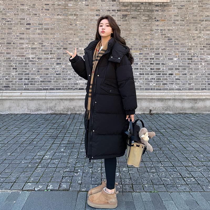 女性のための黒のミドル丈膝丈ダウンジャケット2024年冬新作韓国ファッション厚み90ホワイトダックダウンジャケット 女性のための黒のミドル丈膝丈ダウンジャケット2024年冬新作韓国ファッション厚み90ホワイトダックダウンジャケット