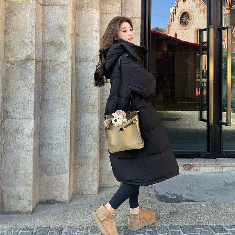 女性のための黒のミドル丈膝丈ダウンジャケット2024年冬新作韓国ファッション厚み90ホワイトダックダウンジャケット 女性のための黒のミドル丈膝丈ダウンジャケット2024年冬新作韓国ファッション厚み90ホワイトダックダウンジャケット