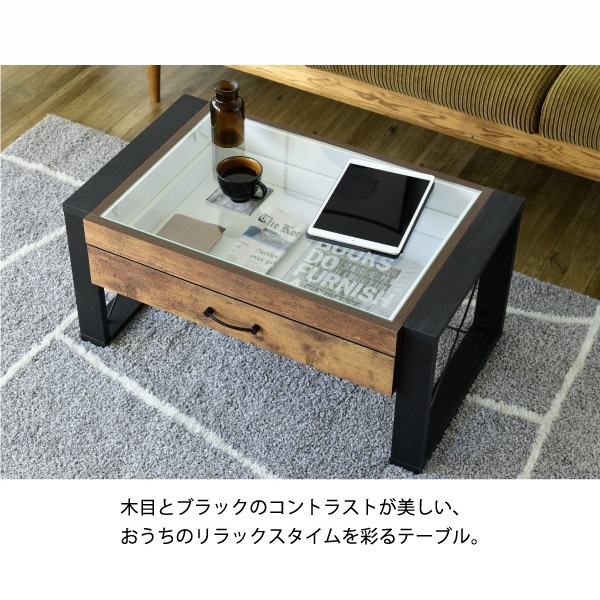 リビングテーブル コレクション センターテーブル 幅75 奥行48 高さ35 引き出し ガラス