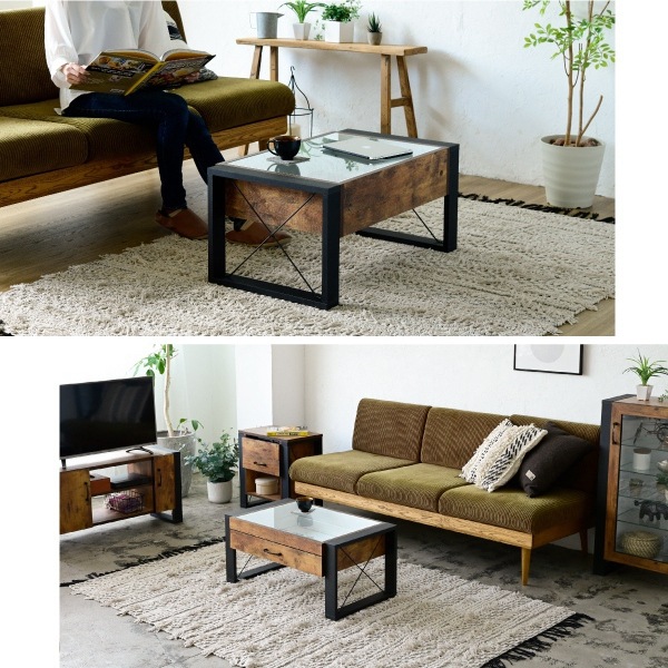 リビングテーブル コレクション センターテーブル 幅75 奥行48 高さ35 引き出し ガラス