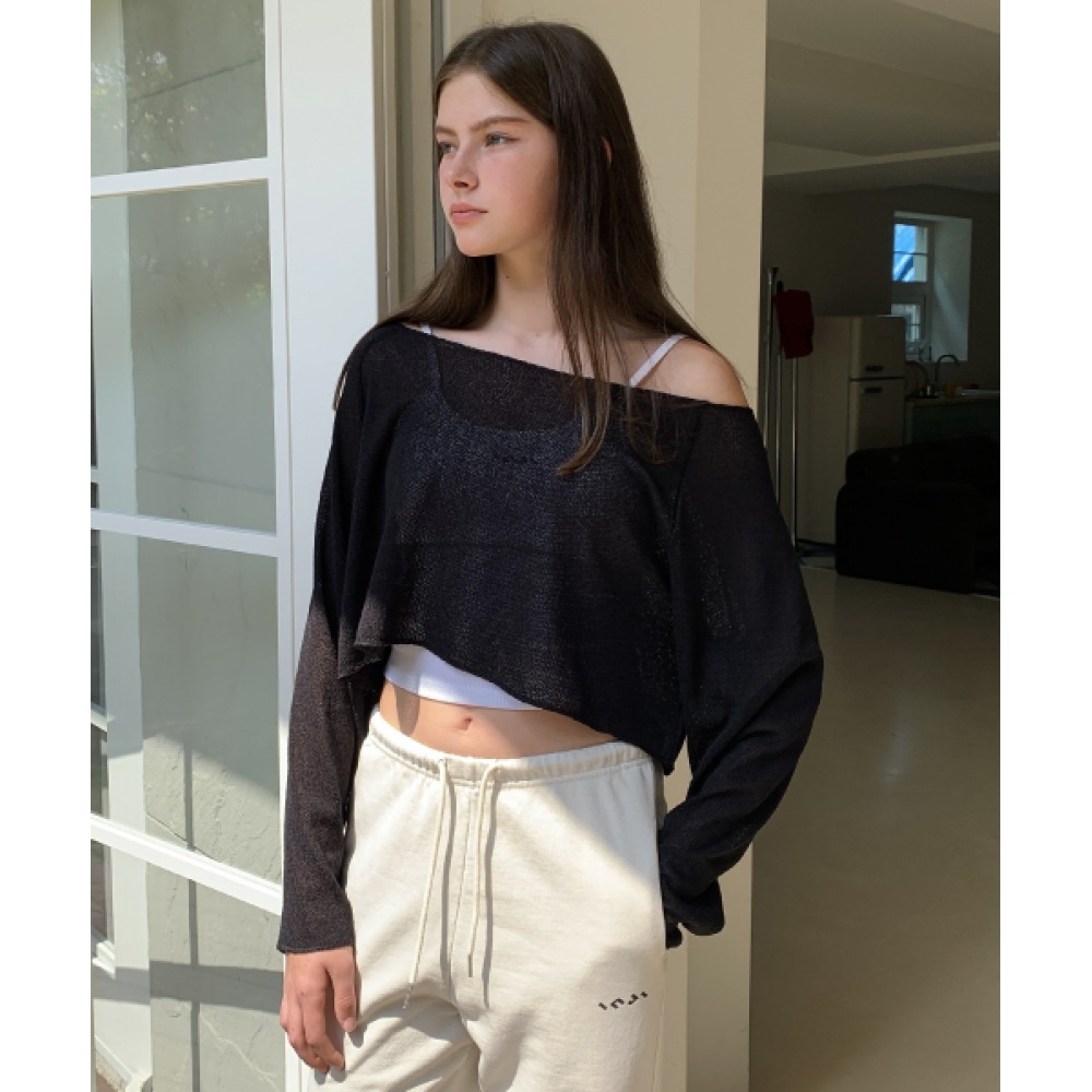 INJIACTIVE リネンクロップトップブラック INJIACTIVE リネンクロップトップブラック