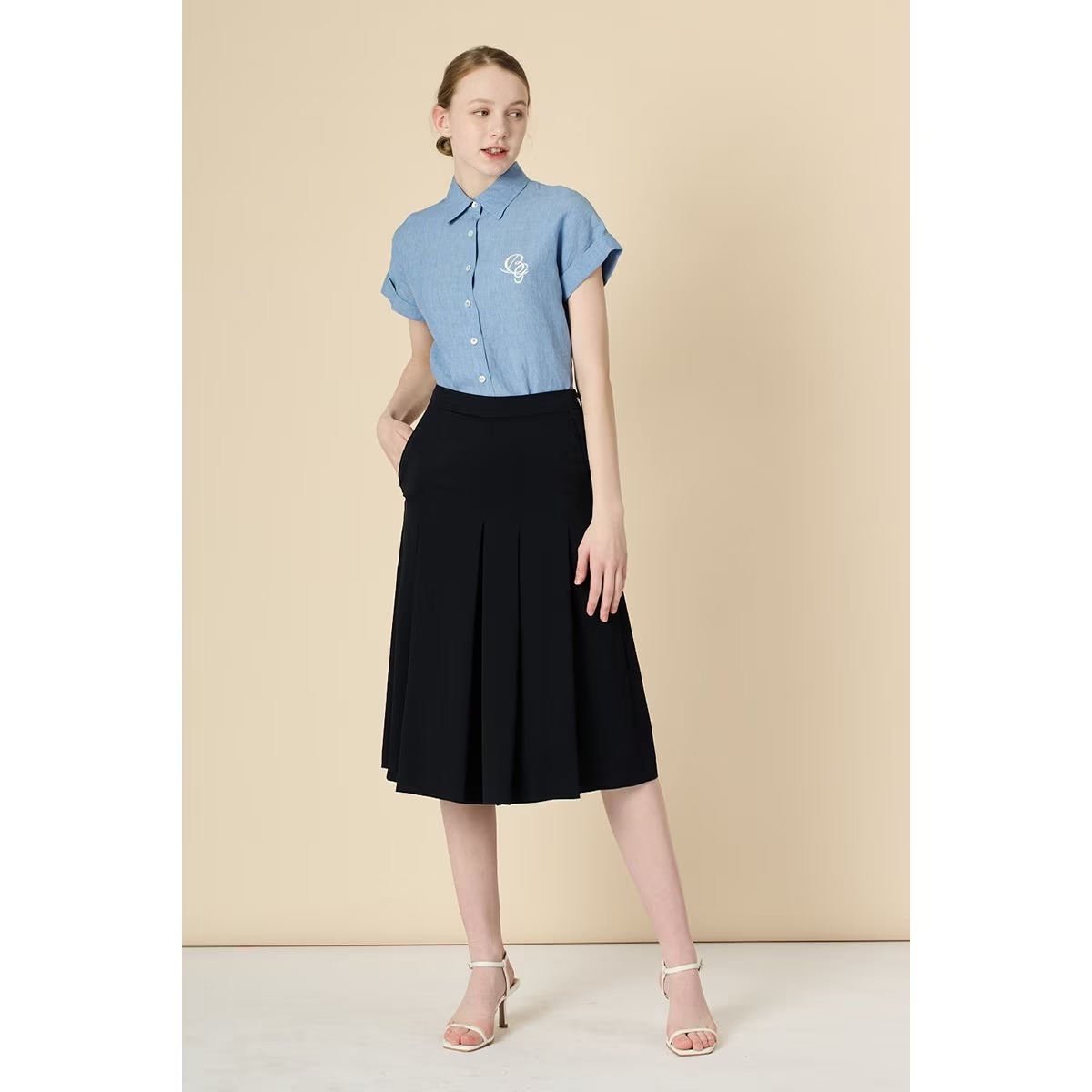 [韓国きれいめコーデ ] ワイドプリーツパンツ