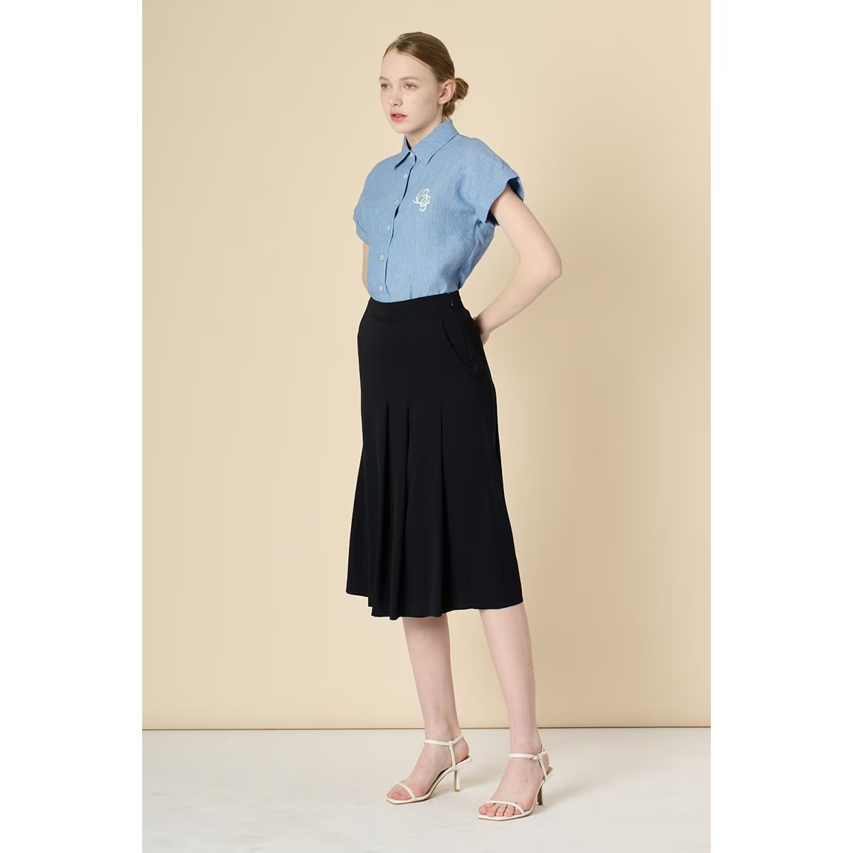 [韓国きれいめコーデ ] ワイドプリーツパンツ