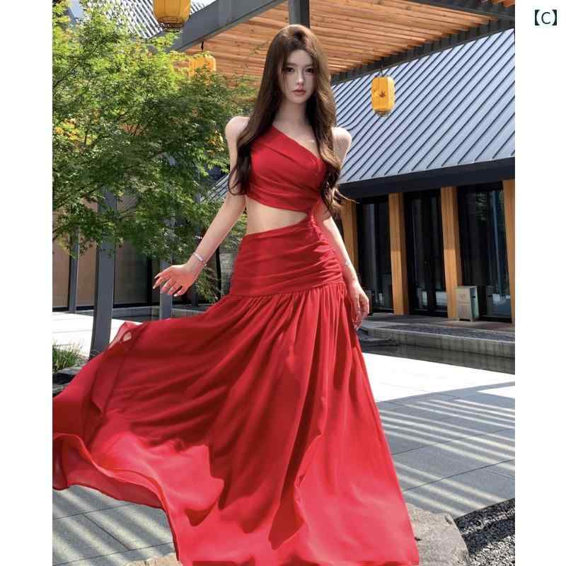 ワンピース 大人 女性 夏 薄手 斜め襟 ジッパー ビッグスイング ワンショルダードレス ボヘミアン ビーチリゾート フローラル レディース エレガント ハイウエスト ナチュラル