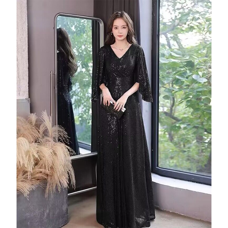 大合唱団のドレス高貴なゴールドフレンチ軽やかで高級感がありますニッチな演出司会者パーティ気質ドレス