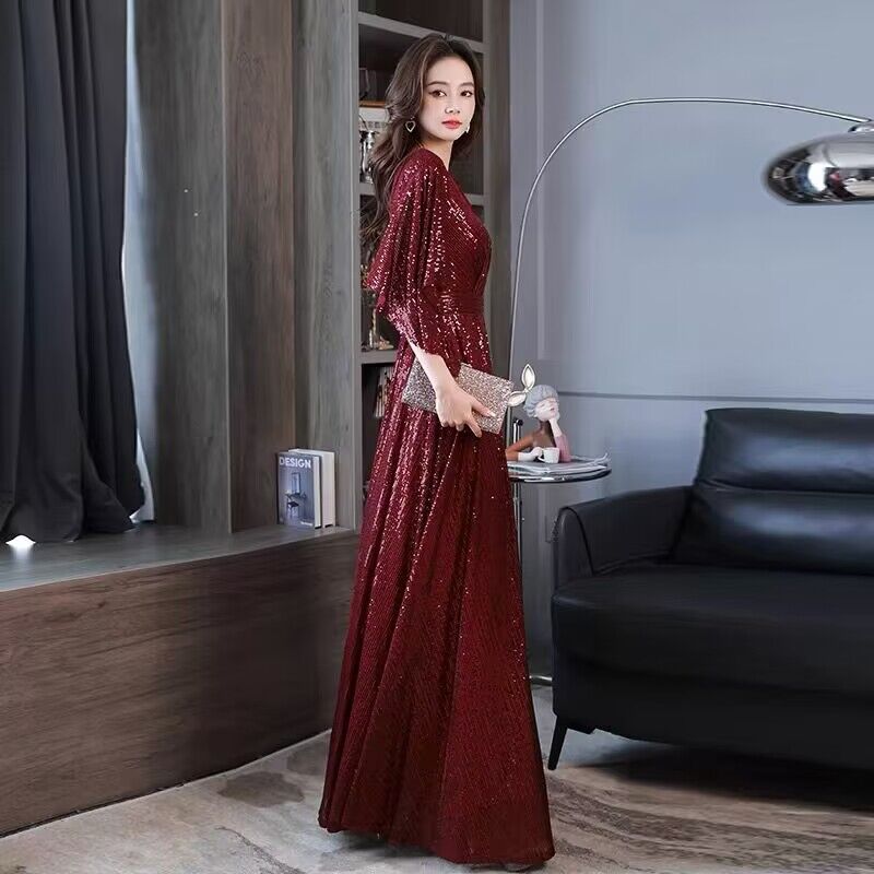 大合唱団のドレス高貴なゴールドフレンチ軽やかで高級感がありますニッチな演出司会者パーティ気質ドレス