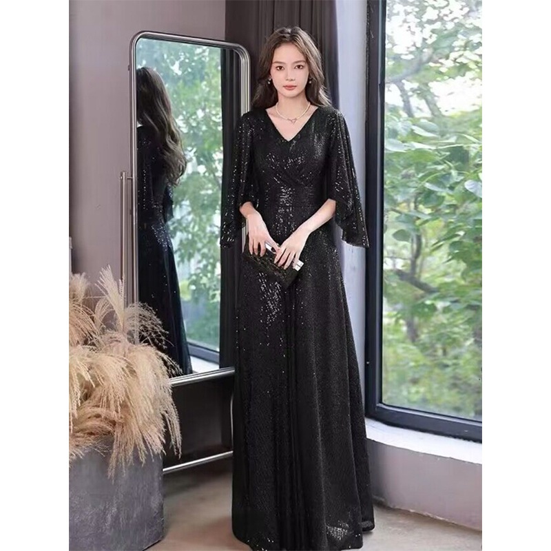 大合唱団のドレス高貴なゴールドフレンチ軽やかで高級感がありますニッチな演出司会者パーティ気質ドレス