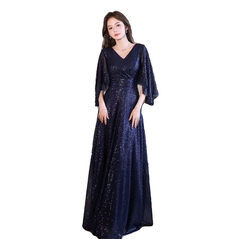 大合唱団のドレス高貴なゴールドフレンチ軽やかで高級感がありますニッチな演出司会者パーティ気質ドレス