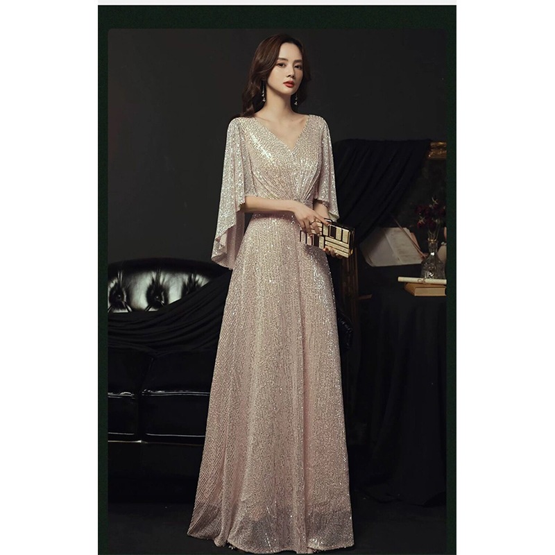 大合唱団のドレス高貴なゴールドフレンチ軽やかで高級感がありますニッチな演出司会者パーティ気質ドレス