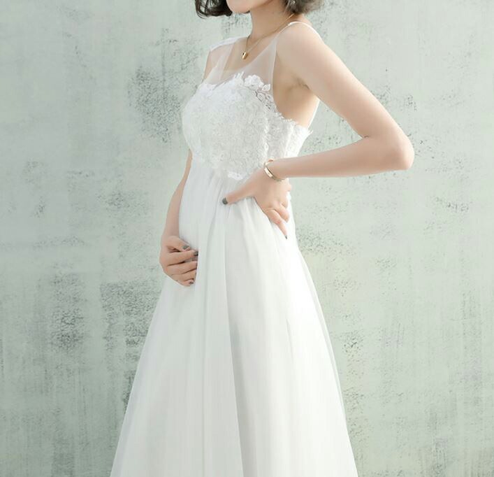 前撮り ドレス着後レビュー特典マタニティ対応! ハイウエスト レース aライン ドレス 総レース シースルー 透かし 白 ワンピース ウェディングドレス シンプル 海外 結婚式 ブライダル ロング レ