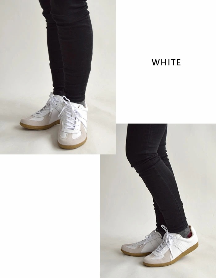 ジャーマントレーナー スニーカー ミリタリーシューズ メンズ レディース ユニセックス アクションレザー 春 夏 秋 冬 オールシーズン ブラック/ホワイト 42500 mulan778.net