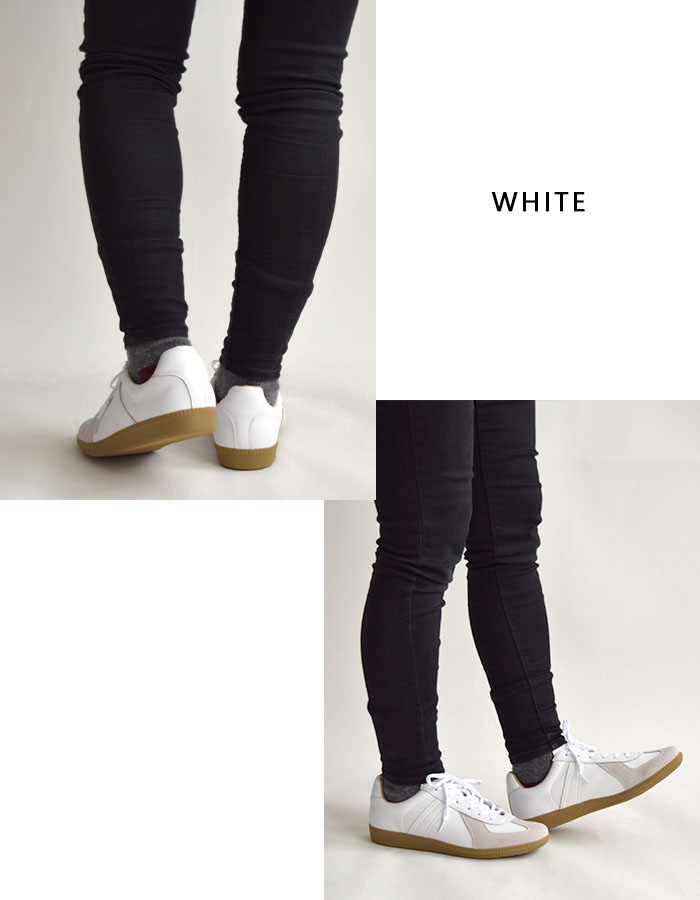 ジャーマントレーナー スニーカー ミリタリーシューズ メンズ レディース ユニセックス アクションレザー 春 夏 秋 冬 オールシーズン ブラック/ホワイト 42500 mulan778.net