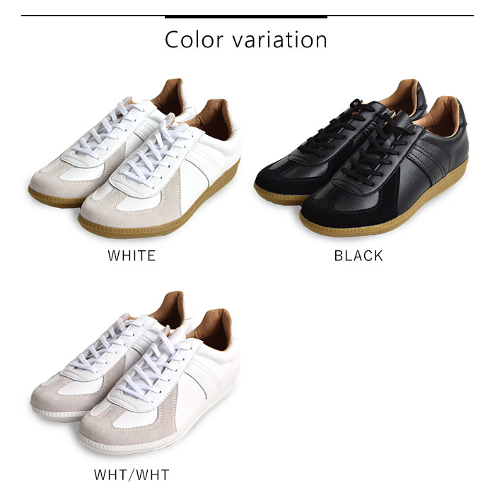ジャーマントレーナー スニーカー ミリタリーシューズ メンズ レディース ユニセックス アクションレザー 春 夏 秋 冬 オールシーズン ブラック/ホワイト 42500 mulan778.net