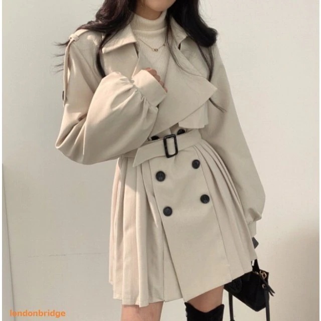 レディース アウター トレンチコート ワンピ プリーツスカート コート アウター ベルト