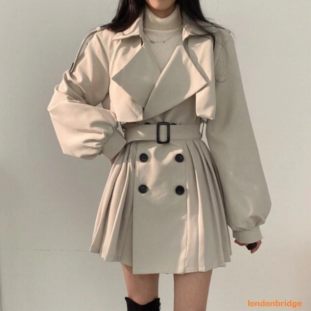 レディース アウター トレンチコート ワンピ プリーツスカート コート アウター ベルト