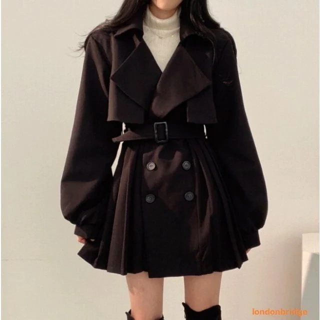 レディース アウター トレンチコート ワンピ プリーツスカート コート アウター ベルト
