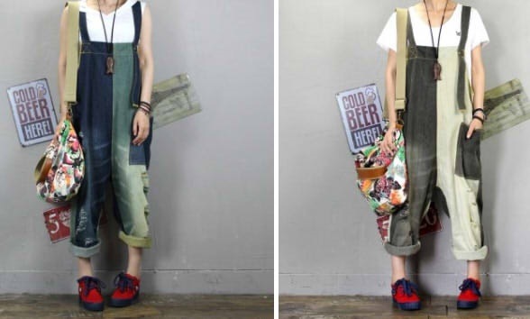 パッチワーク風カラフルサロペット人気のデ... : レディース服 超特価好評