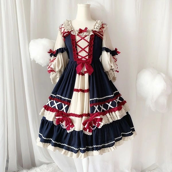 ロリータ ワンピース ゴスロリ 可愛い 袖あり 七分袖 ガーリー Aライン フリル リボン パフスリーブ ゴシック メイド コスプレ コスチューム 衣装 ハロウィン クリスマス ワインレッド ネイビー ロリータ ワンピース ゴスロリ 可愛い 袖あり 七分袖 ガーリー Aライン フリル リボン パフスリーブ ゴシック メイド コスプレ コスチューム 衣装 ハロウィン クリスマス ワインレッド ネイビー