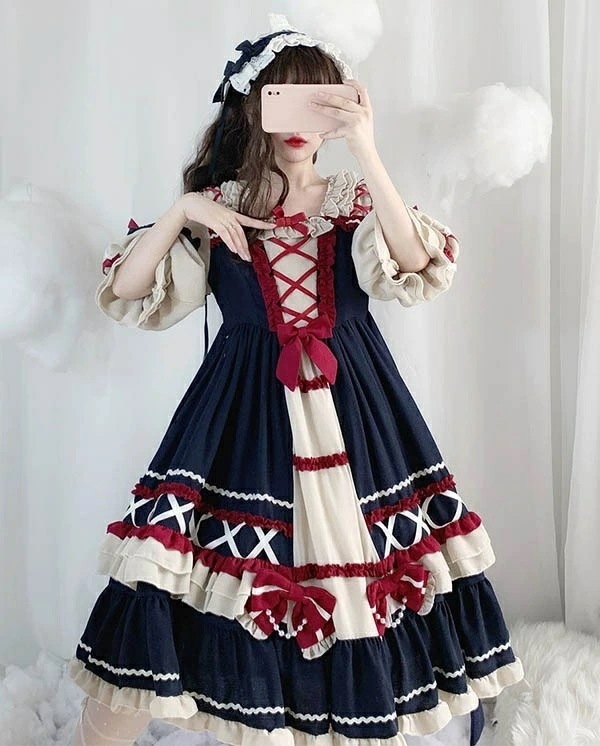 ロリータ ワンピース ゴスロリ 可愛い 袖あり 七分袖 ガーリー Aライン フリル リボン パフスリーブ ゴシック メイド コスプレ コスチューム 衣装 ハロウィン クリスマス ワインレッド ネイビー ロリータ ワンピース ゴスロリ 可愛い 袖あり 七分袖 ガーリー Aライン フリル リボン パフスリーブ ゴシック メイド コスプレ コスチューム 衣装 ハロウィン クリスマス ワインレッド ネイビー