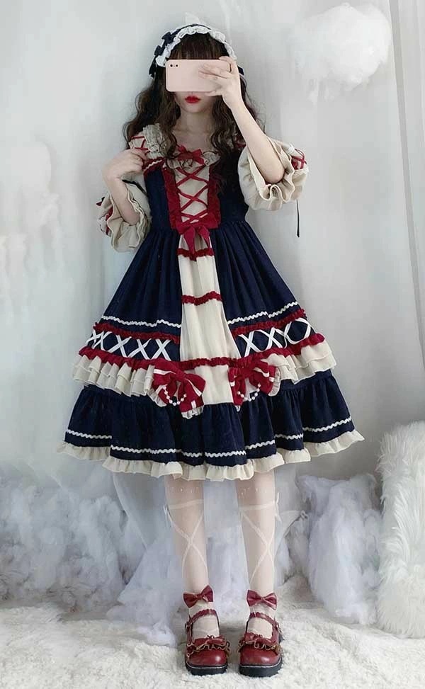 ロリータ ワンピース ゴスロリ 可愛い 袖あり 七分袖 ガーリー Aライン フリル リボン パフスリーブ ゴシック メイド コスプレ コスチューム 衣装 ハロウィン クリスマス ワインレッド ネイビー ロリータ ワンピース ゴスロリ 可愛い 袖あり 七分袖 ガーリー Aライン フリル リボン パフスリーブ ゴシック メイド コスプレ コスチューム 衣装 ハロウィン クリスマス ワインレッド ネイビー