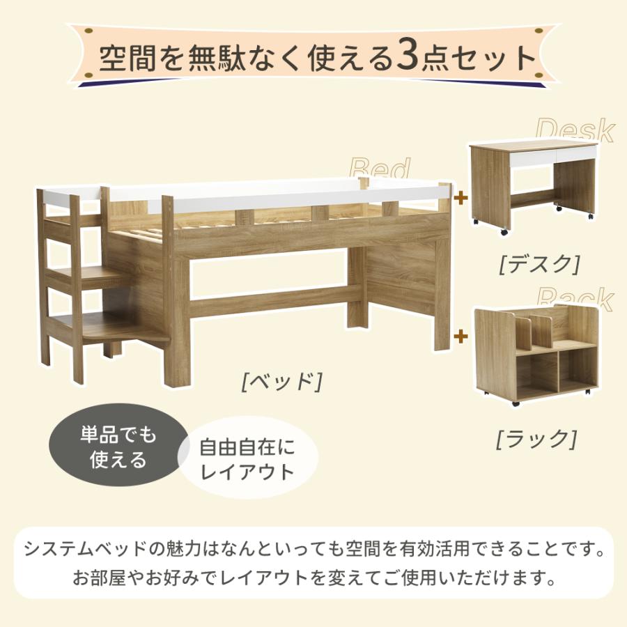 短納期！システムベッド ロフトベッド 頑丈 ロータイプ デスク付き