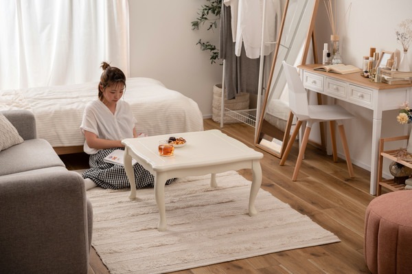 猫脚コタツ 正方形 繊維板 天然木 ラバーウッド ウレタン塗装 石英管ヒーター300W MS-303H 中間スイッチ