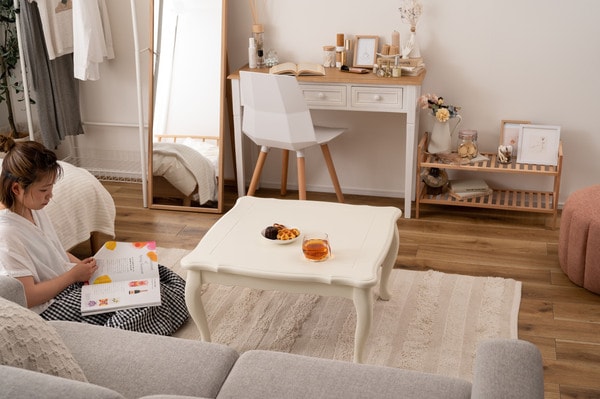 猫脚コタツ 正方形 繊維板 天然木 ラバーウッド ウレタン塗装 石英管ヒーター300W MS-303H 中間スイッチ