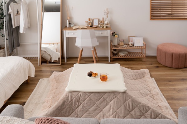 猫脚コタツ 正方形 繊維板 天然木 ラバーウッド ウレタン塗装 石英管ヒーター300W MS-303H 中間スイッチ