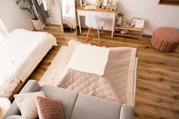 猫脚コタツ 正方形 繊維板 天然木 ラバーウッド ウレタン塗装 石英管ヒーター300W MS-303H 中間スイッチ