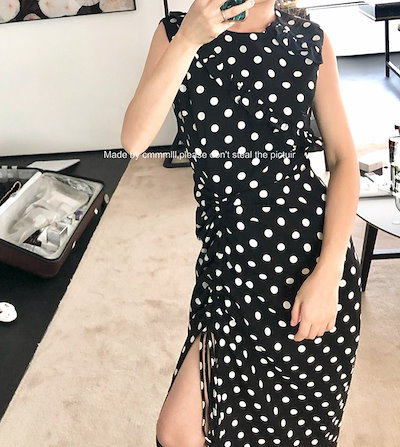 ロングワンピース Cmmmlllポルカ ドット柄 スリット ノースリーブ レトロ スリムフレンチスカート 夏 ラウンドネック 黒 ロングワンピース Cmmmlllポルカ ドット柄 スリット ノースリーブ レトロ スリムフレンチスカート 夏 ラウンドネック 黒