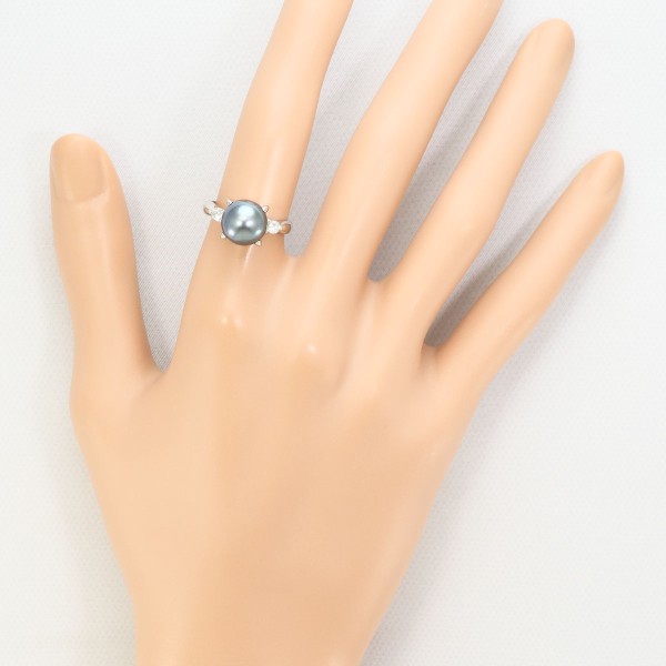 PT900 プラチナ リング 10号 パール(真珠) 約9mm ダイヤ 中古 PT900 プラチナ リング 10号 パール(真珠) 約9mm ダイヤ 中古