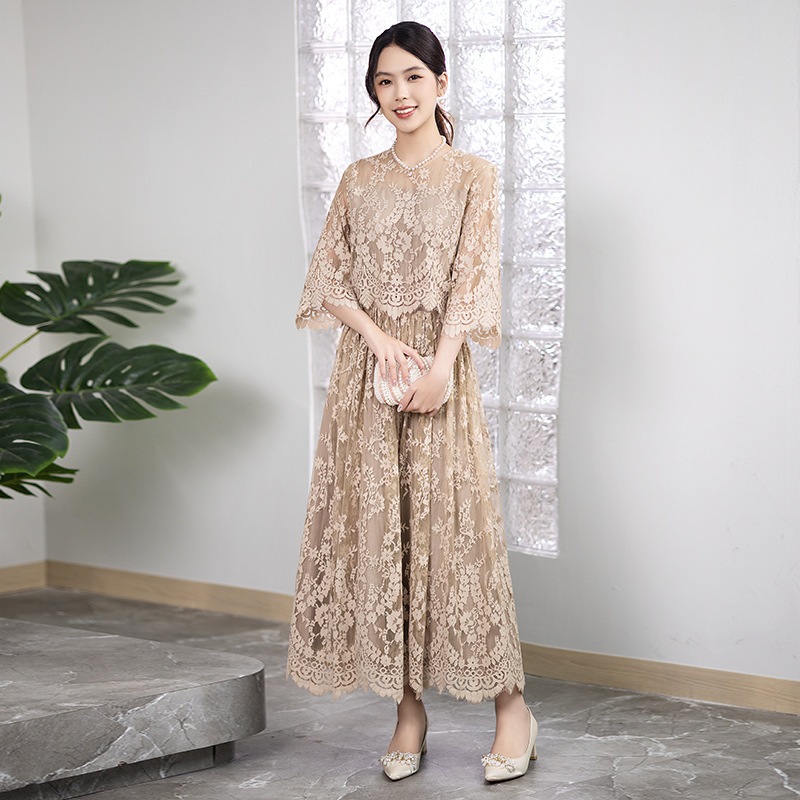 結婚式、二次会、パーティードレス 結婚式 パーティードレス テントラインロング&七分袖セレモニー
