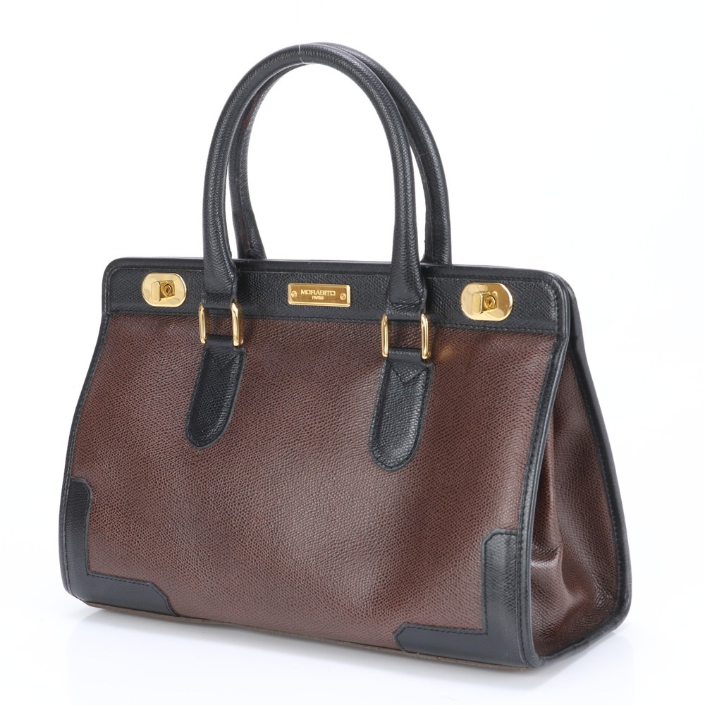 ターンロック トップハンドル ゴールド 金具 レザー ハンドバッグ トート ブラック 黒 ブラウン 茶色 レディース EEE BW6-3 中古 ターンロック トップハンドル ゴールド 金具 レザー ハンドバッグ トート ブラック 黒 ブラウン 茶色 レディース EEE BW6-3 中古