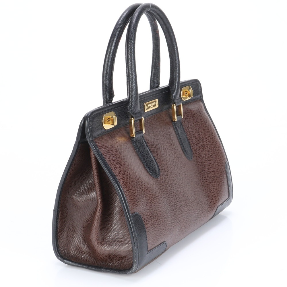 ターンロック トップハンドル ゴールド 金具 レザー ハンドバッグ トート ブラック 黒 ブラウン 茶色 レディース EEE BW6-3 中古 ターンロック トップハンドル ゴールド 金具 レザー ハンドバッグ トート ブラック 黒 ブラウン 茶色 レディース EEE BW6-3 中古
