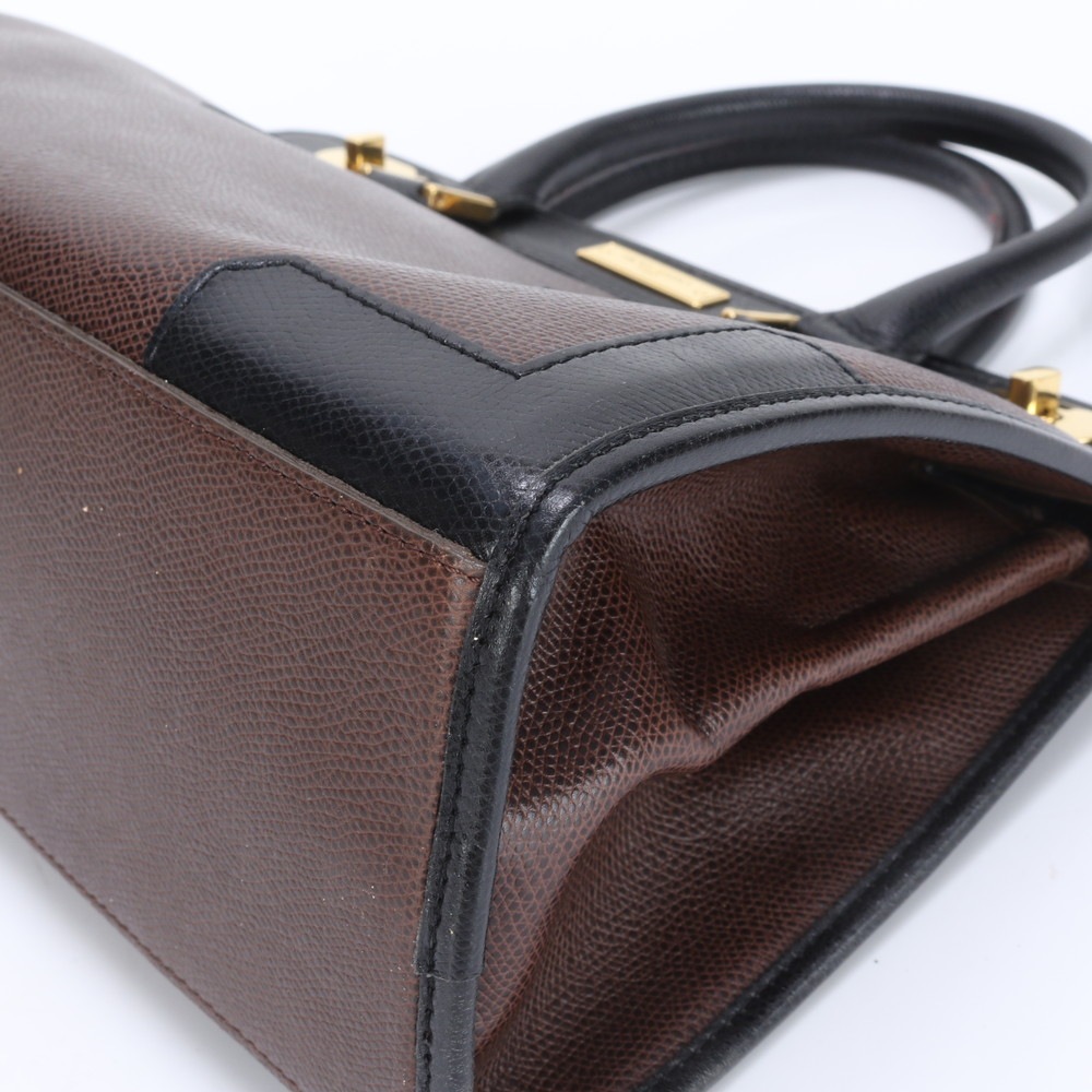 ターンロック トップハンドル ゴールド 金具 レザー ハンドバッグ トート ブラック 黒 ブラウン 茶色 レディース EEE BW6-3 中古 ターンロック トップハンドル ゴールド 金具 レザー ハンドバッグ トート ブラック 黒 ブラウン 茶色 レディース EEE BW6-3 中古