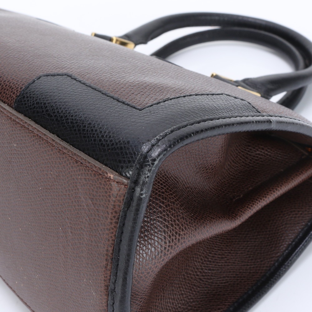 ターンロック トップハンドル ゴールド 金具 レザー ハンドバッグ トート ブラック 黒 ブラウン 茶色 レディース EEE BW6-3 中古 ターンロック トップハンドル ゴールド 金具 レザー ハンドバッグ トート ブラック 黒 ブラウン 茶色 レディース EEE BW6-3 中古