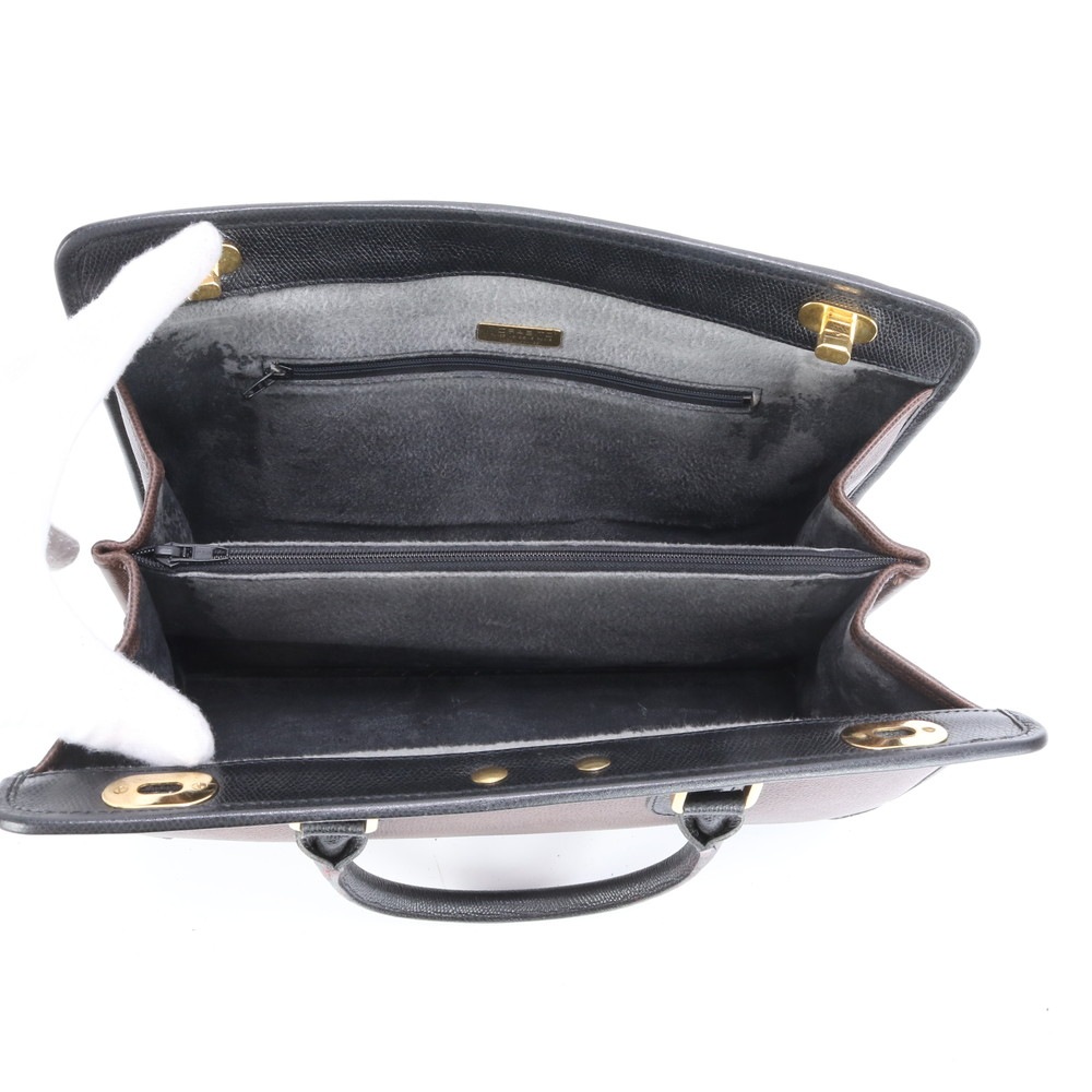 ターンロック トップハンドル ゴールド 金具 レザー ハンドバッグ トート ブラック 黒 ブラウン 茶色 レディース EEE BW6-3 中古 ターンロック トップハンドル ゴールド 金具 レザー ハンドバッグ トート ブラック 黒 ブラウン 茶色 レディース EEE BW6-3 中古