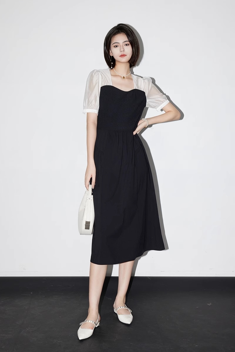 ブラック ドレス フレンチ ドレス パフスリーブ スクエア スプライシング ウエスト スリム スカート 女性 春 夏 個性的 ワンピース 膝丈 ひざ丈 膝下 袖あり 半袖 スクエアネック 襟なし ブラック ドレス フレンチ ドレス パフスリーブ スクエア スプライシング ウエスト スリム スカート 女性 春 夏 個性的 ワンピース 膝丈 ひざ丈 膝下 袖あり 半袖 スクエアネック 襟なし