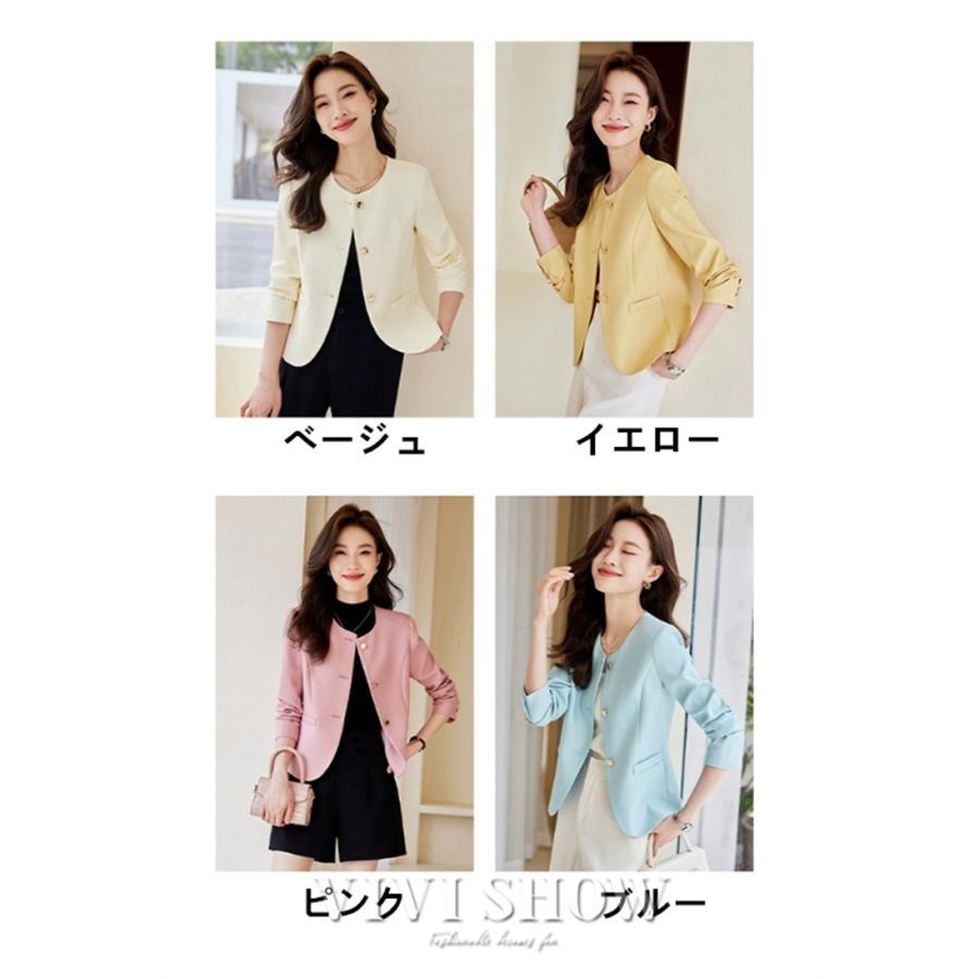 「最安値販売」ノーカラージャケット ジャケット レディース セレモニー 母 秋 無地 洗える アウター ビジネス 通勤_6