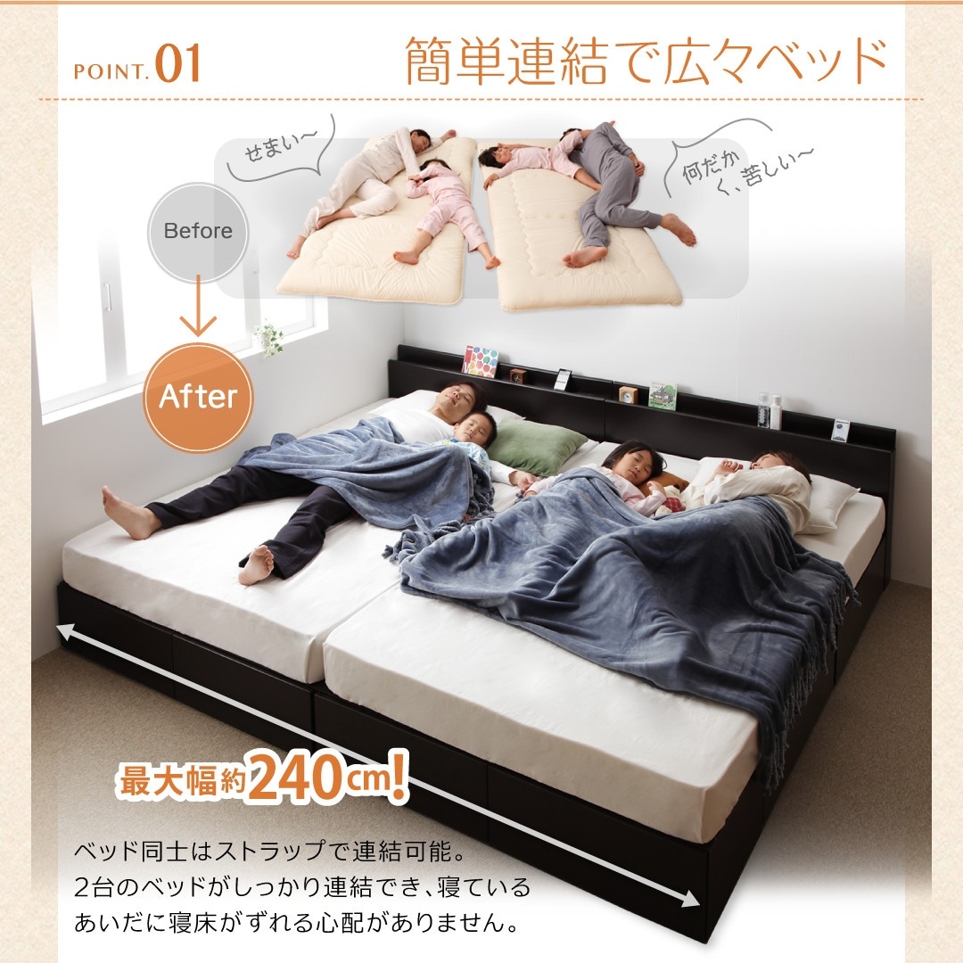 040109715137252 ヴァイトブリッ... : 寝具・ベッド・マットレス : 連結ファミリー収納ベッド 新品最安値