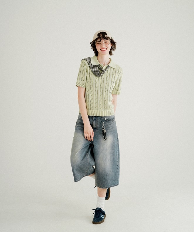 ★WV Project☆Twist Washed Short Sleeve Knit★ WV PROJECT] Twist Washed Short Sleeve Knit ニット