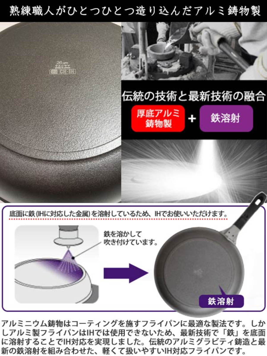 いため鍋 28cm IH対応 マジェスタ 日本製 ガス火 IH 対応 フライパン 片手鍋 炒め鍋 28センチ 大きい フッ素加工 金属ヘラOK オール熱源対応 調理器具