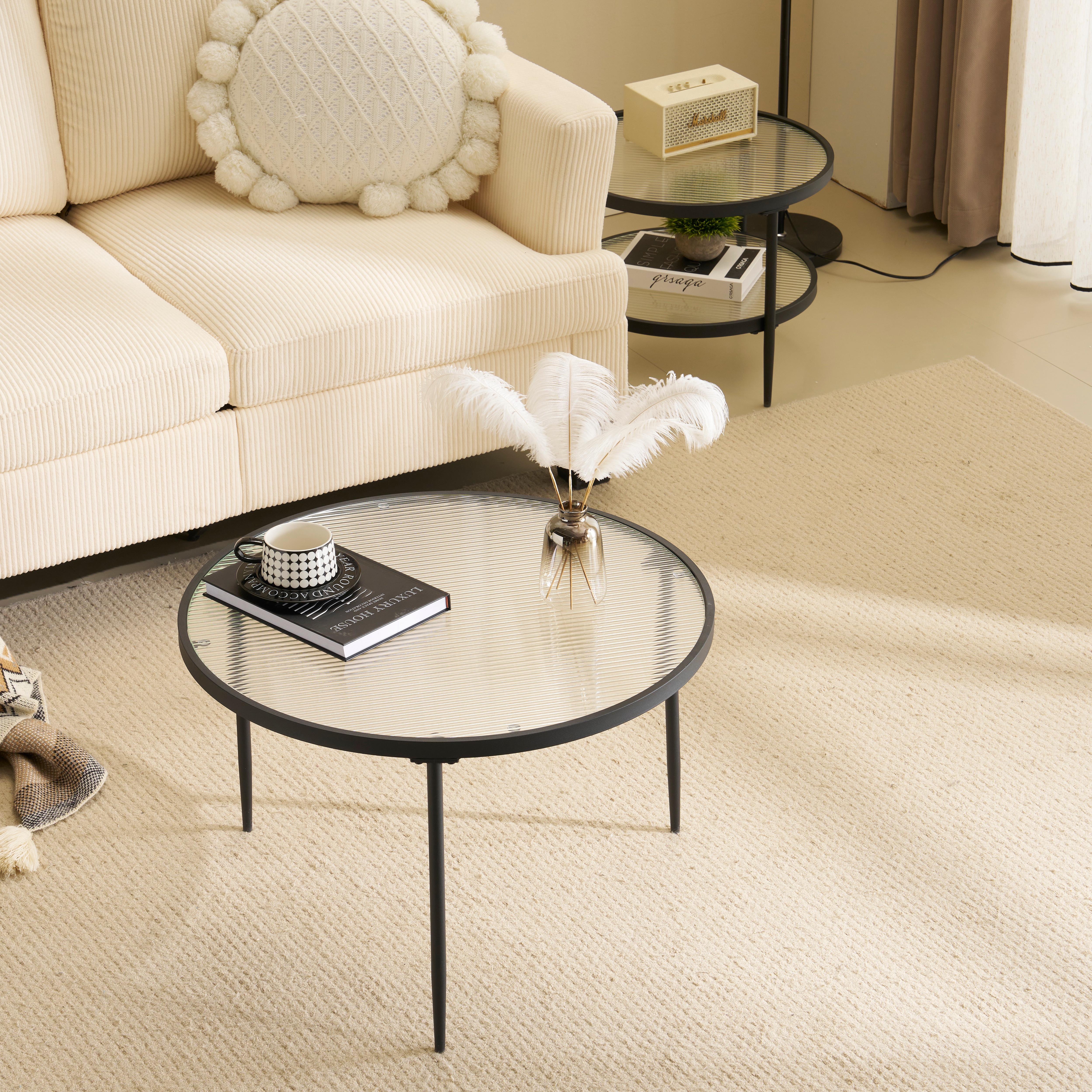 【国内出荷 - 3日配達】【セット品】ガラステーブル センターテーブル ガラス天板 2点セットル リビングテーブル ガラス ガラステーブル ローテーブル リビング 新生活 人気 おしゃれ カフェ風 モ