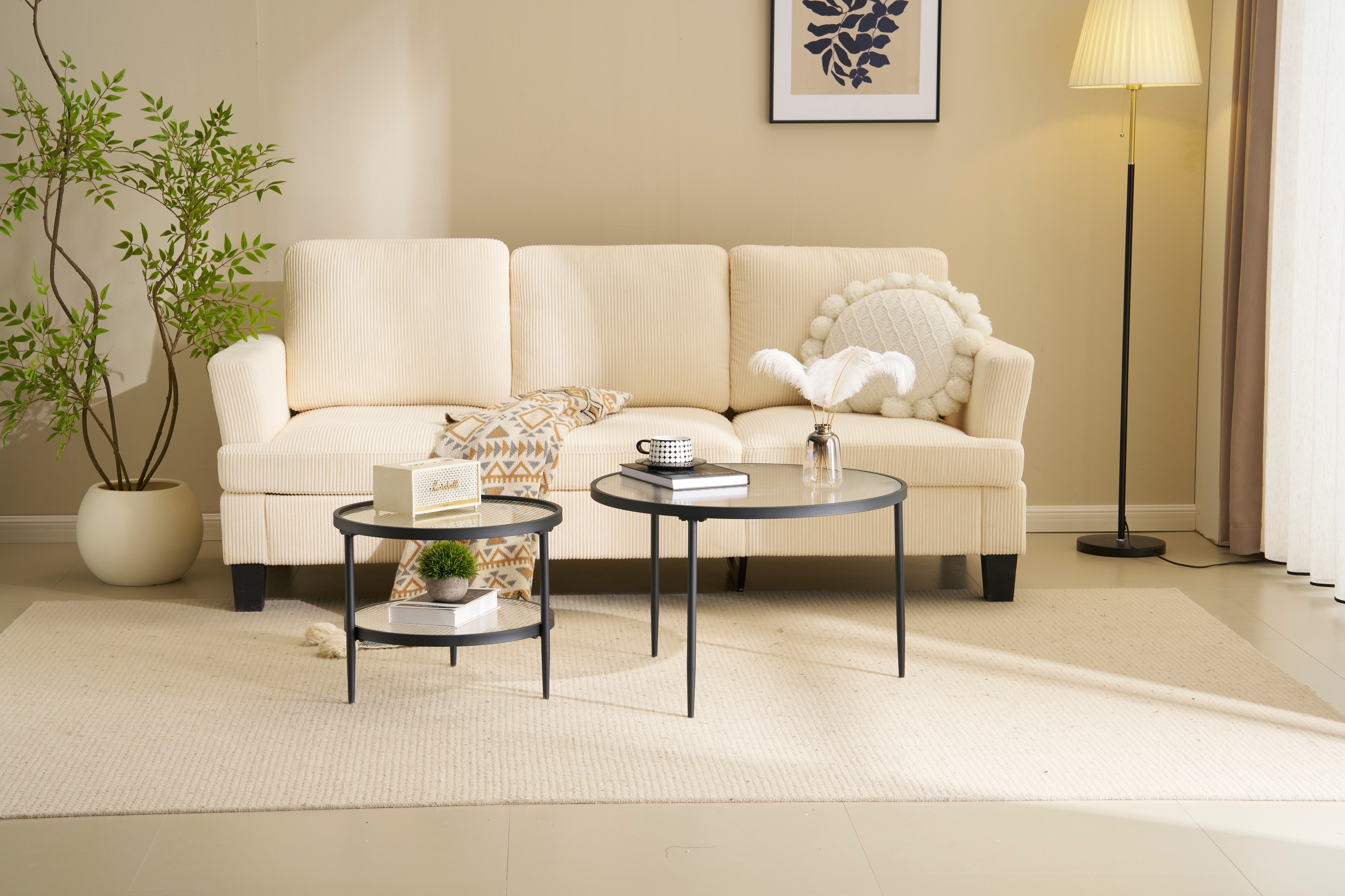 【国内出荷 - 3日配達】【セット品】ガラステーブル センターテーブル ガラス天板 2点セットル リビングテーブル ガラス ガラステーブル ローテーブル リビング 新生活 人気 おしゃれ カフェ風 モ