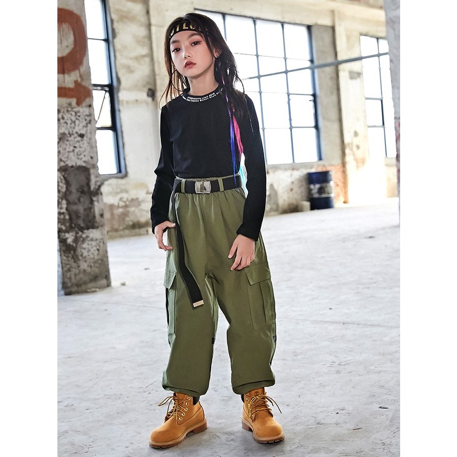 ベルト贈キッズ ダンス衣装 ヒップホップ セットアップ トップス ダンスパンツ ミリタリー ズボン 子供服 HIPHOP衣装 ジャズダンス 練習着  体操服 ダンス 春夏新作モデル - www.quartzhotel.mx