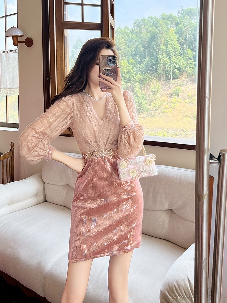 JY.上品 2024春冬 キラキラ レース ショートワンピース パーティードレス 着痩せ 大人 お呼ばれ 同窓会 披露宴 卒業式 結婚式 ウェディング 二次会 成人式