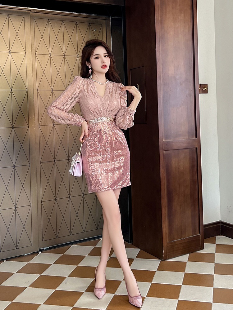 JY.上品 2024春冬 キラキラ レース ショートワンピース パーティードレス 着痩せ 大人 お呼ばれ 同窓会 披露宴 卒業式 結婚式 ウェディング 二次会 成人式