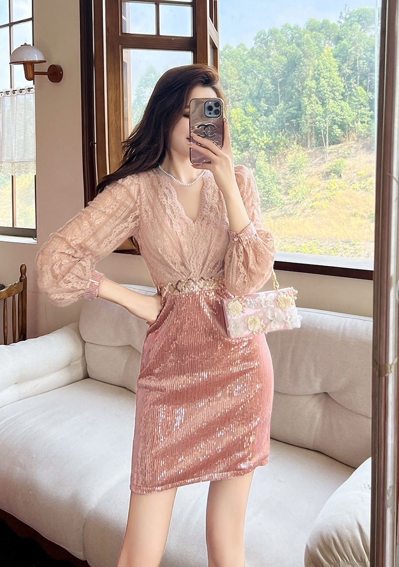 JY.上品 2024春冬 キラキラ レース ショートワンピース パーティードレス 着痩せ 大人 お呼ばれ 同窓会 披露宴 卒業式 結婚式 ウェディング 二次会 成人式