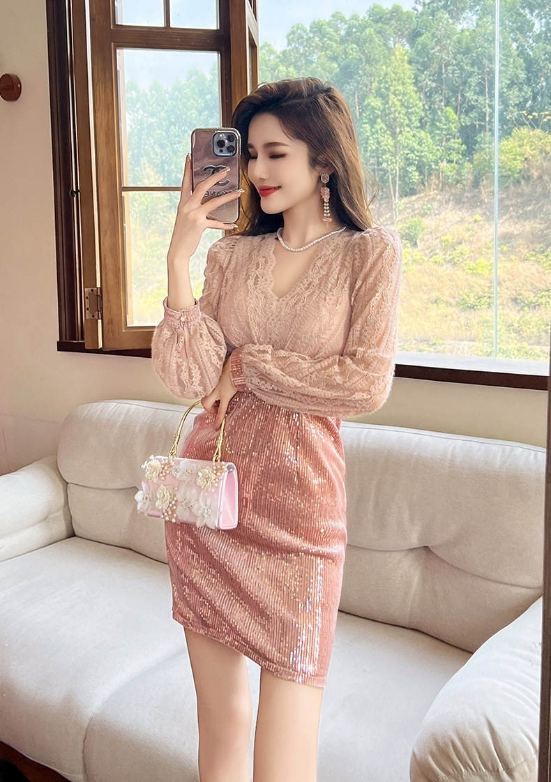 JY.上品 2024春冬 キラキラ レース ショートワンピース パーティードレス 着痩せ 大人 お呼ばれ 同窓会 披露宴 卒業式 結婚式 ウェディング 二次会 成人式
